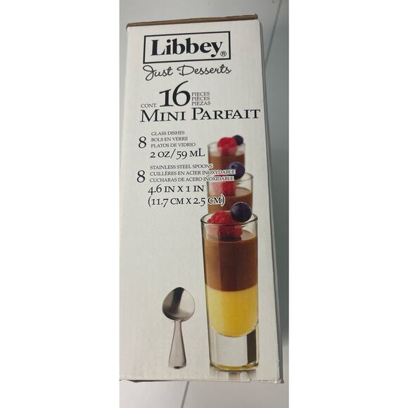 Libbey Just Desserts 16 Pc Mini Parfait Dessert Dishes & Dessert Spoon Set NEW - Picture 2 of 3